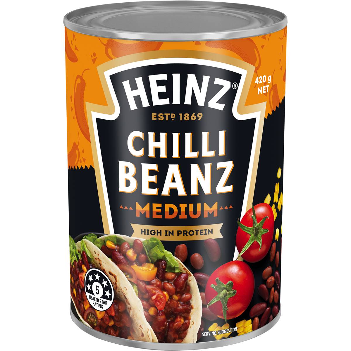 Heinz Beanz Canned Baked Beans Medium Mexican Chilli 420g
