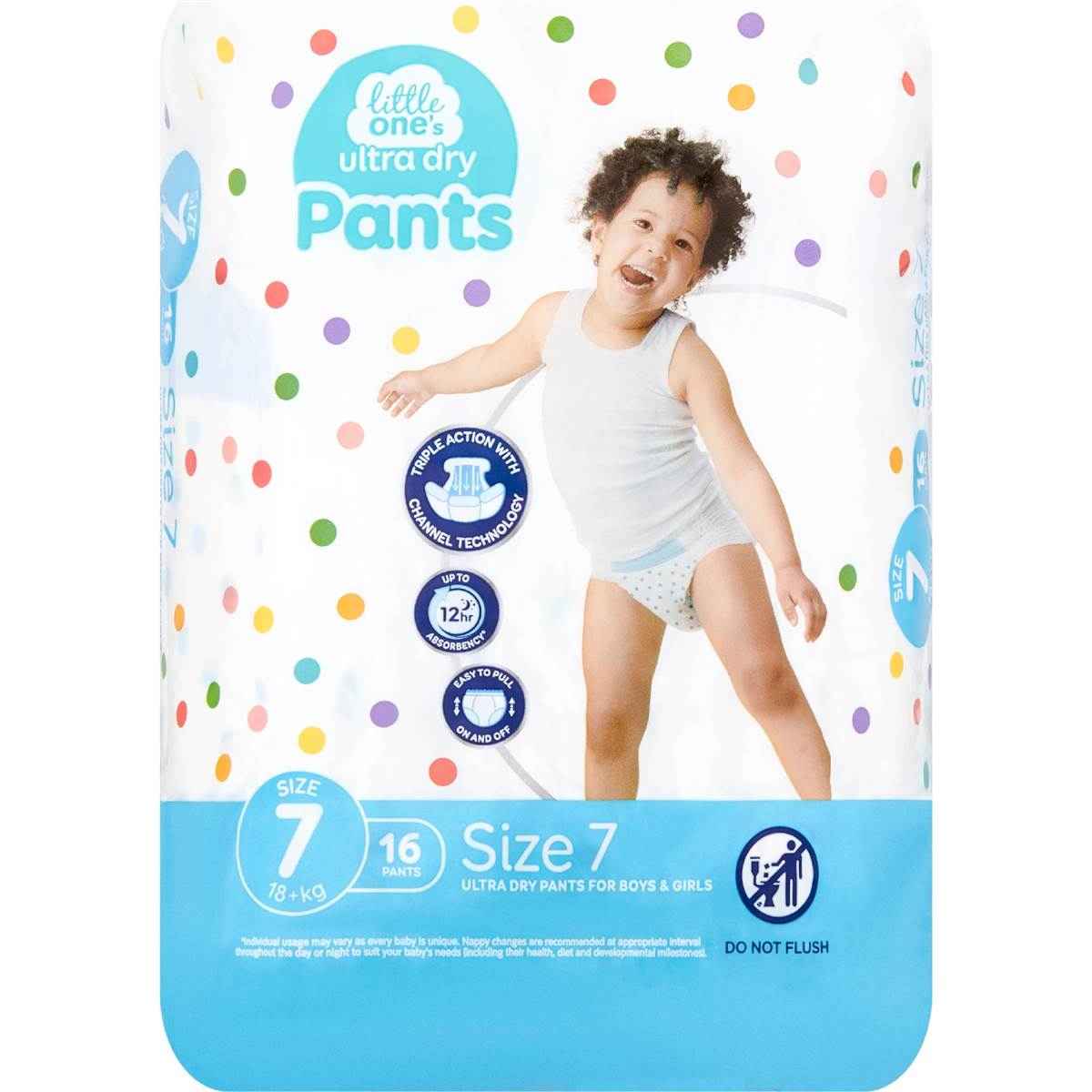 Little One's Ultra Dry Nappy Pants Size 7 18+ kg Boys & Girls 16 pack