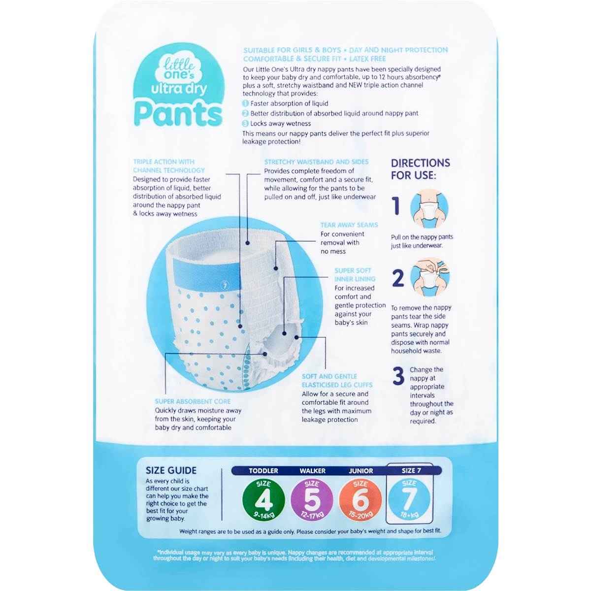 Little One's Ultra Dry Nappy Pants Size 7 18+ kg Boys & Girls 16 pack