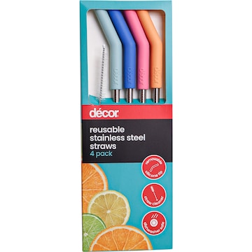 Decor Reusable Stainless Steel Straws 4 pack