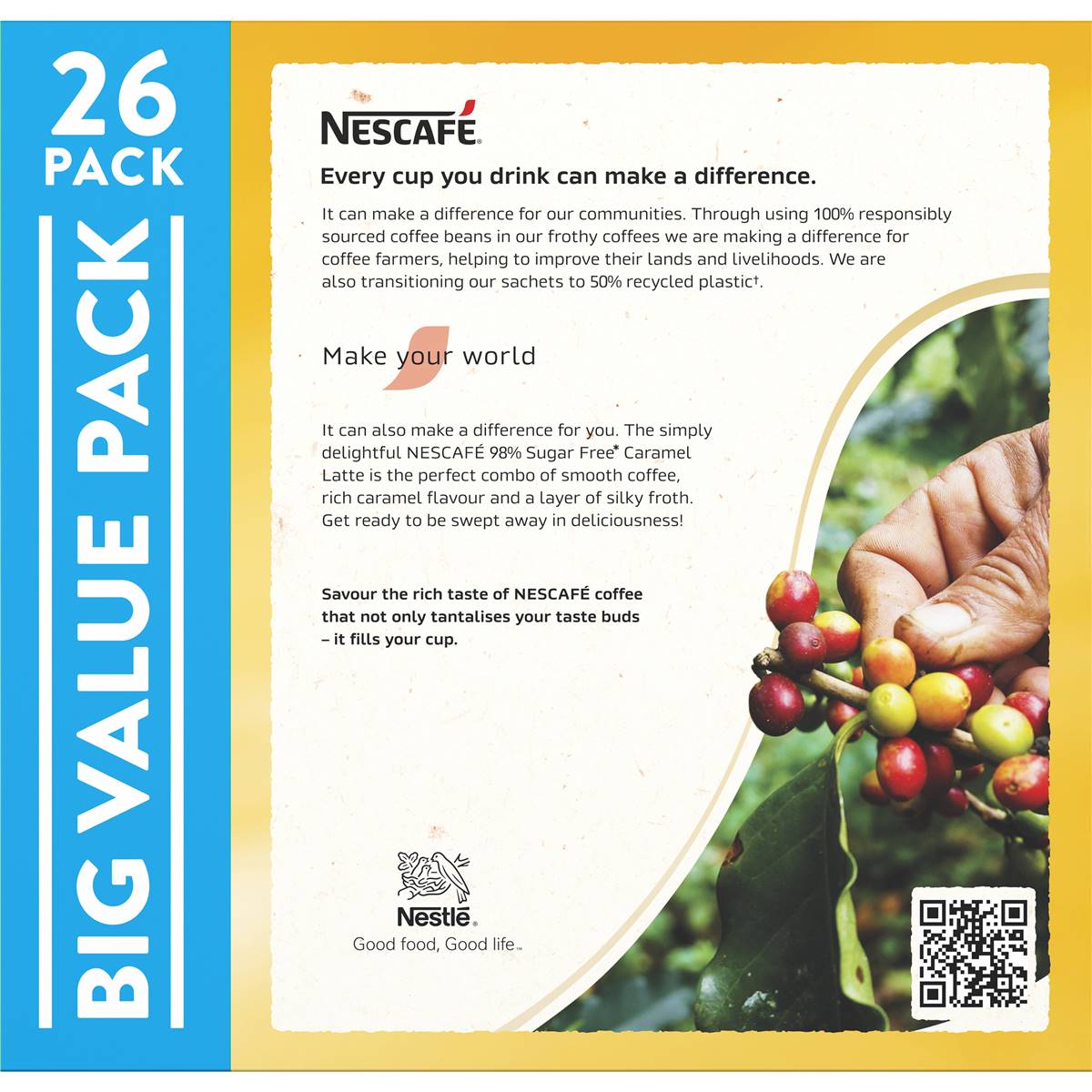 Nescafe 98% Sugar Free Caramel Latte Coffee Sachets 26 Pack