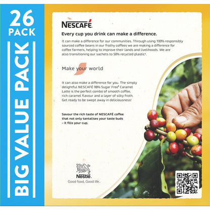Nescafe 98% Sugar Free Caramel Latte Coffee Sachets 26 Pack