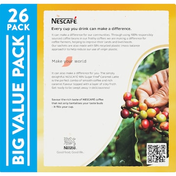 Nescafe 98% Sugar Free Caramel Latte Coffee Sachets 26 pack