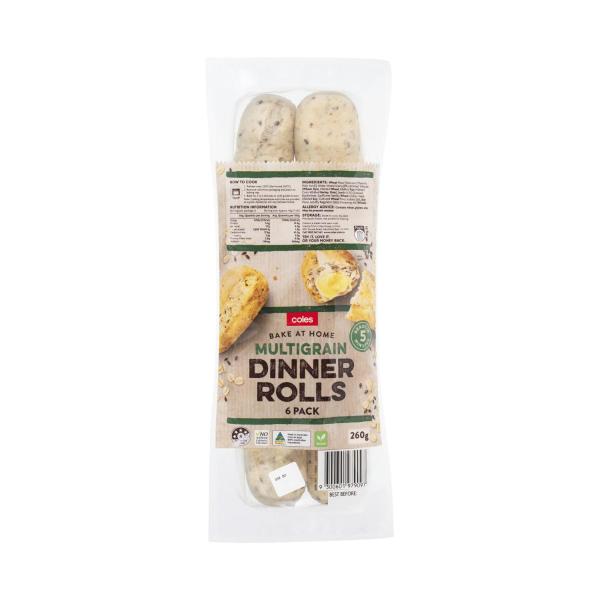 COLES MULTIGRAIN DINNER ROLLS 6PACK