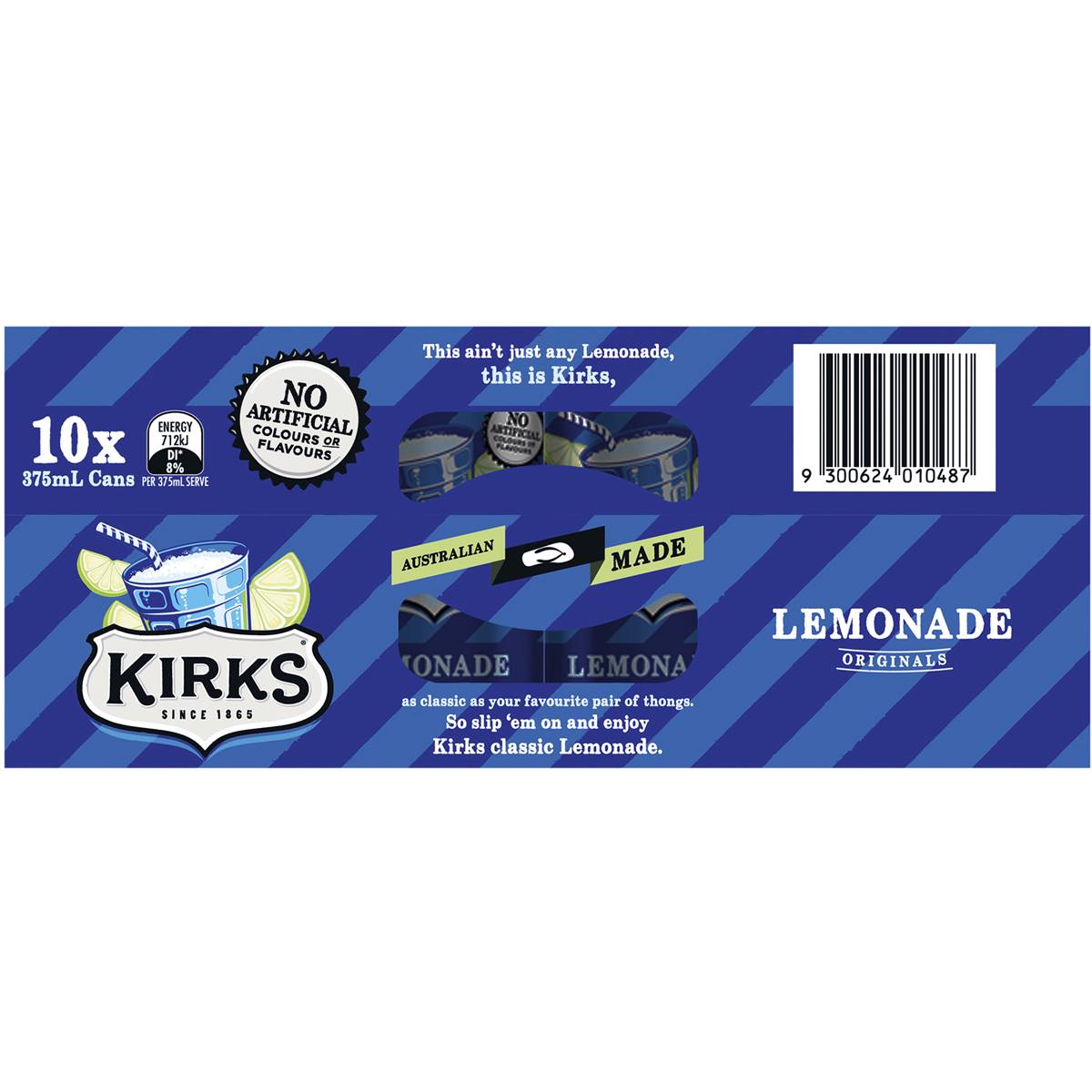 Kirks Lemonade Soft Drink Multipack Cans 375ml x10 Pack