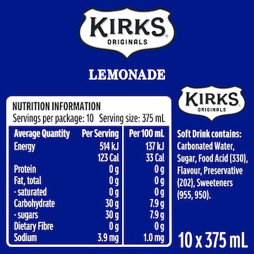 Kirks Lemonade Soft Drink Multipack Cans 375mL x 10 pack