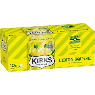 Kirks Lemon Squash Soft Drink Cans 375mL x 10 pack