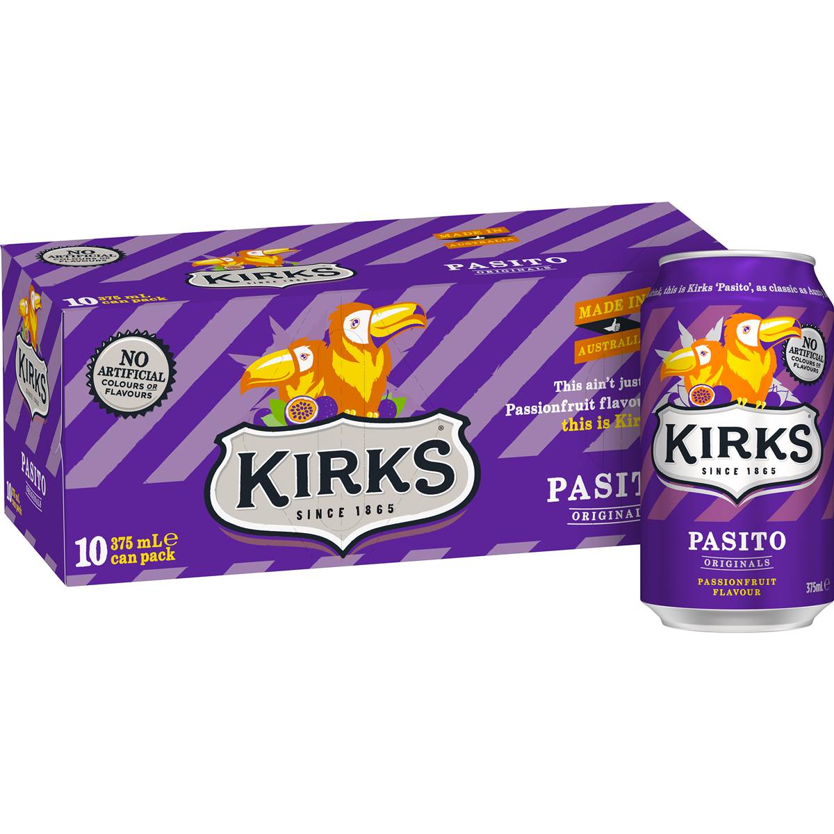 Kirks Pasito Soft Drink Multipack Cans 375ml x10 Pack