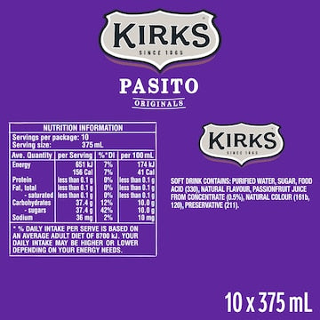 Kirks Pasito Soft Drink Multipack Cans 375mL x 10 pack