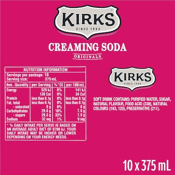 Kirks Creaming Soda Cans 375mL x 10 pack