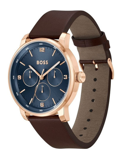 Men's Leather Multifunction Watch - Blue