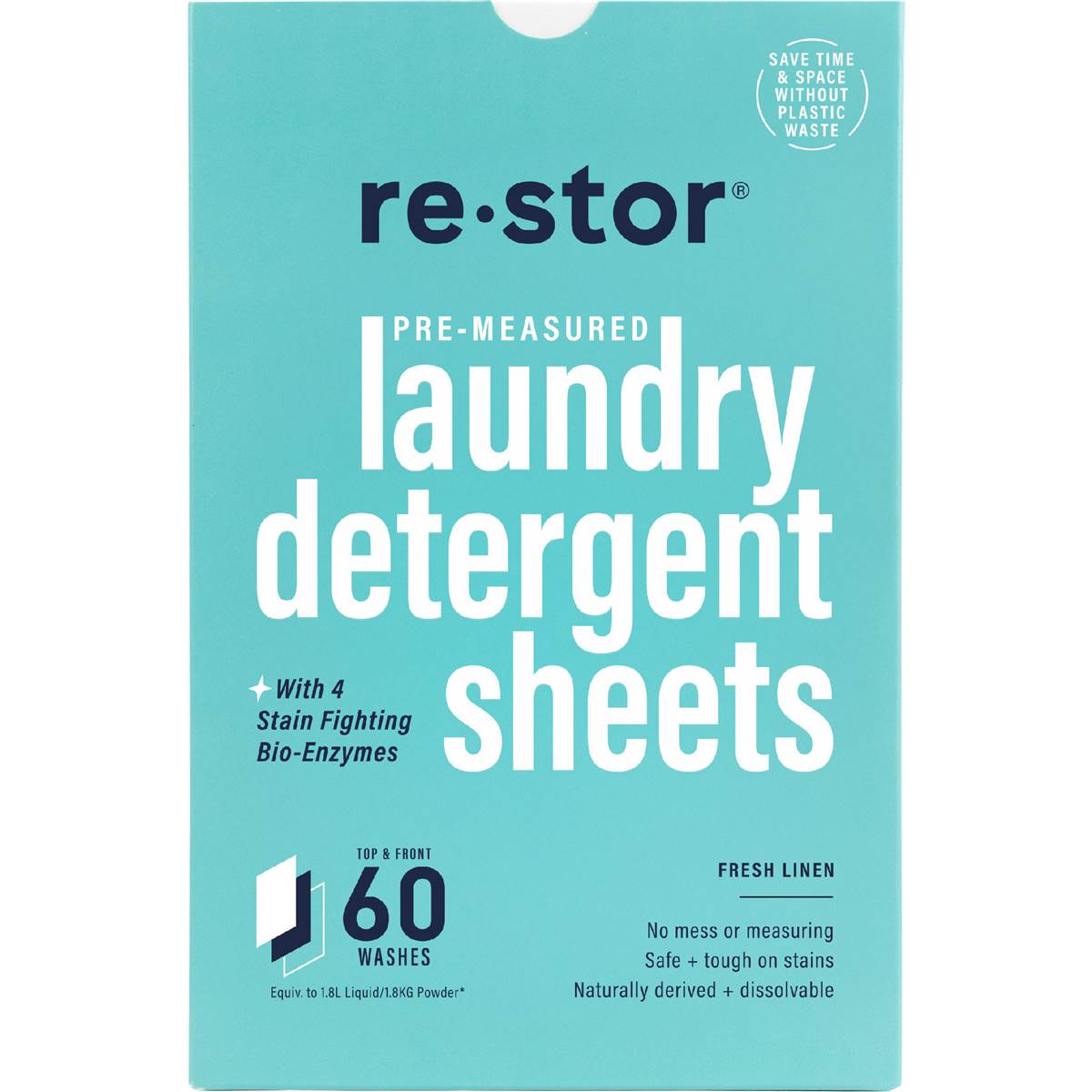 Restor Concentrated Laundry Detergent Sheets Fresh Linen 60 Pack