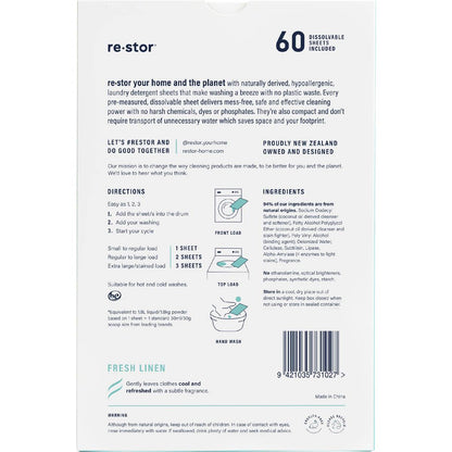 Restor Concentrated Laundry Detergent Sheets Fresh Linen 60 Pack