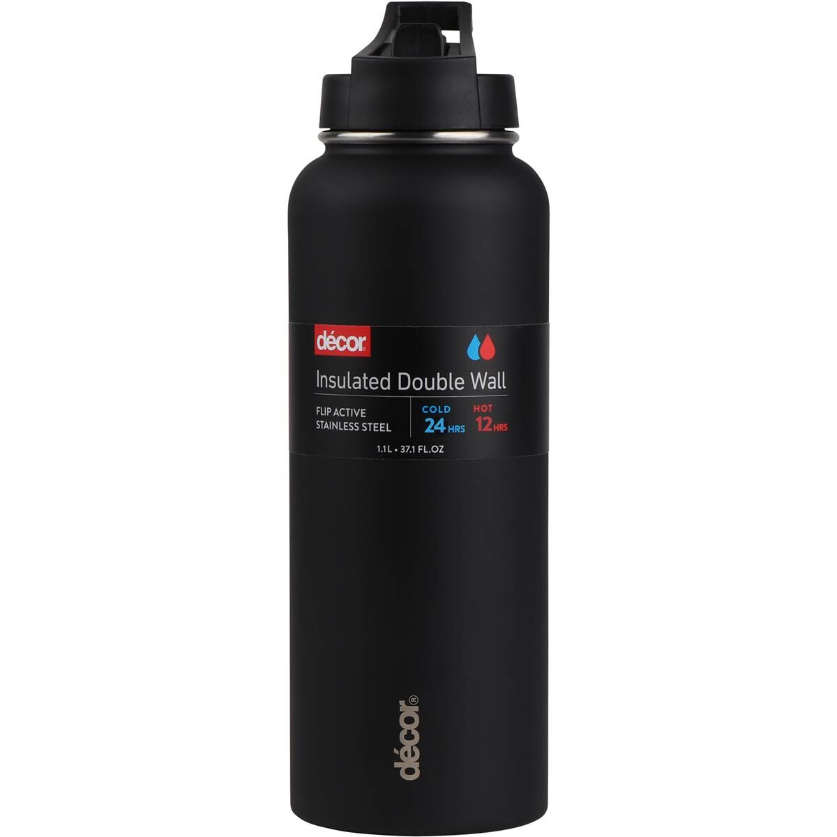 Decor Flip Active Double Wall Water Drink Bottle 1.1L Assorted each