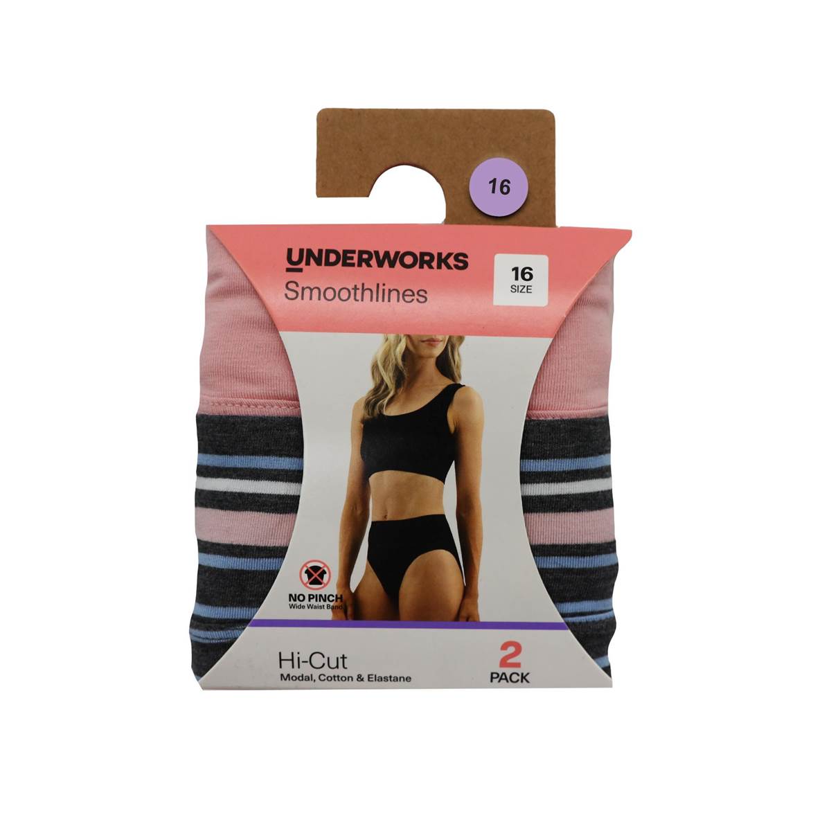 Underworks Women's Smooth Lines Hi Cut Size 16 Assorted 2 Pack