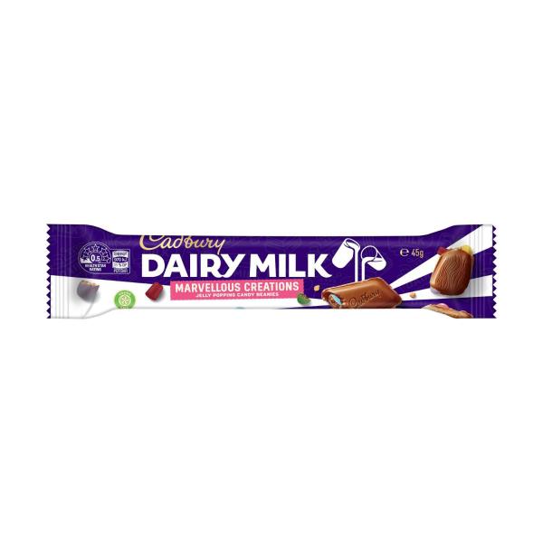 CADBURY MARVELLOUS CREATIONS JELLY POPPING CANDY BEANIES CHOCOLATE BAR 45G