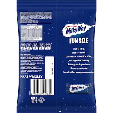 Milky Way Milk Chocolate Mini Bars Party Share Bag 15 Pieces 180g 15 pack