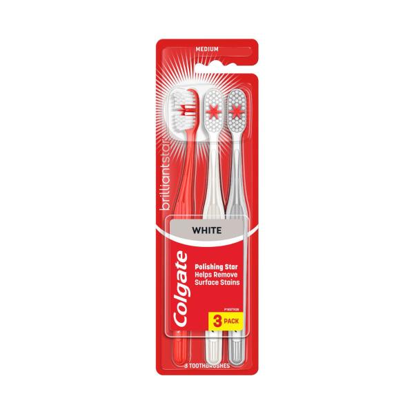 COLGATE BRILLIANT WHITE TOOTHBRUSH MEDIUM 3 PACK