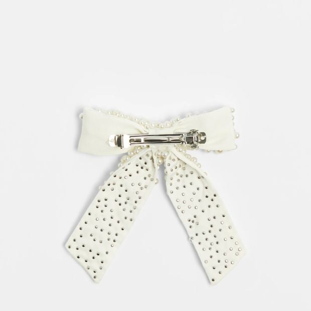 Faux Pearl Bead Bow Barette Hair Clip