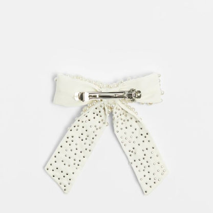 Faux Pearl Bead Bow Barette Hair Clip
