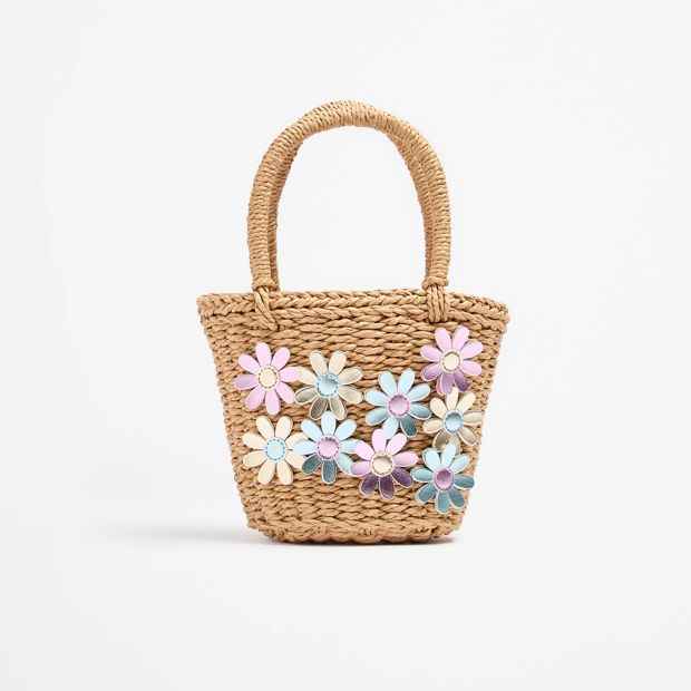 Kids Straw Flower Bag