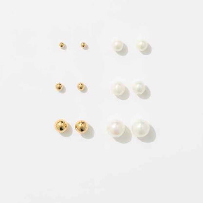 Waterproof 6 Pack Faux Pearl Bead Stud Earrings Set