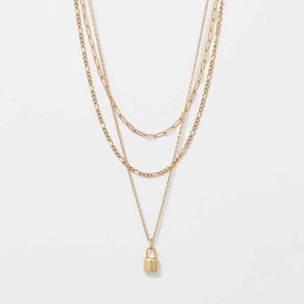 Waterproof 3 Pack Lock Charm Necklace Set