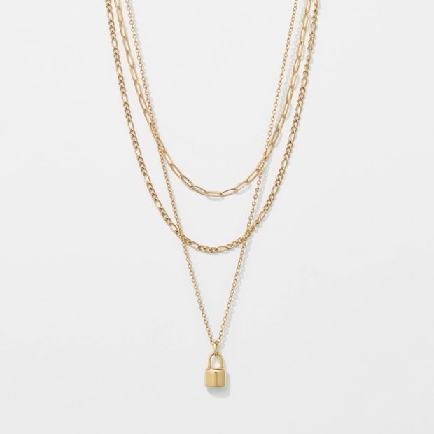 Waterproof 3 Pack Lock Charm Necklace Set