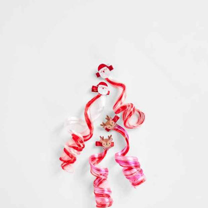 Kids Christmas 4 Pack Santa and Reindeer Faux Hair Clips