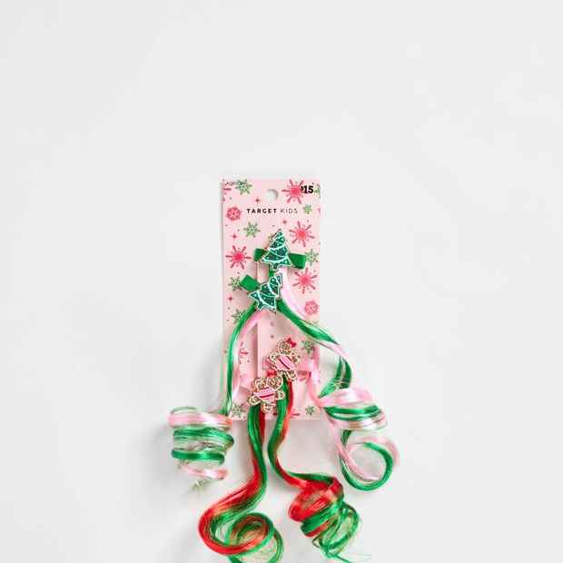 Kids Christmas 4 Pack Gingerbread and Tree Faux Hair Clips