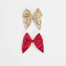 Christmas 2 Pack Mini Metallic Bow Hair Clips
