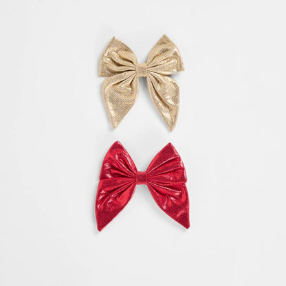 Christmas 2 Pack Mini Metallic Bow Hair Clips