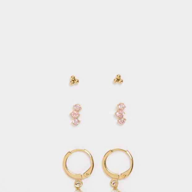 Cubic Zirconia 3 Pack Waterproof Dainty Stud Earrings