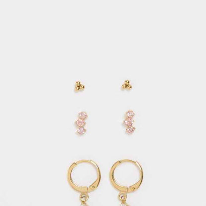 Cubic Zirconia 3 Pack Waterproof Dainty Stud Earrings