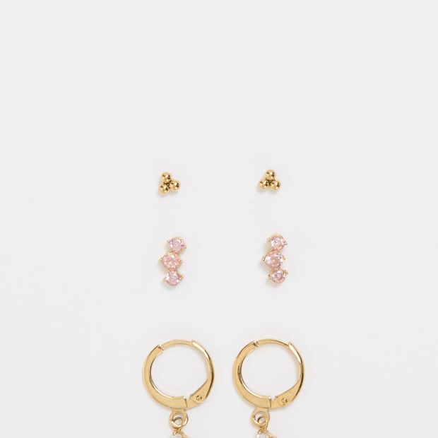 Cubic Zirconia 3 Pack Waterproof Dainty Stud Earrings
