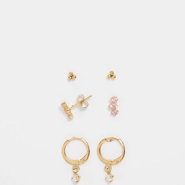 Cubic Zirconia 3 Pack Waterproof Dainty Stud Earrings