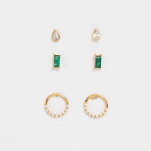 3 Pack Waterproof Emerald Look Stud Earrings Set