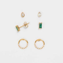 3 Pack Waterproof Emerald Look Stud Earrings Set
