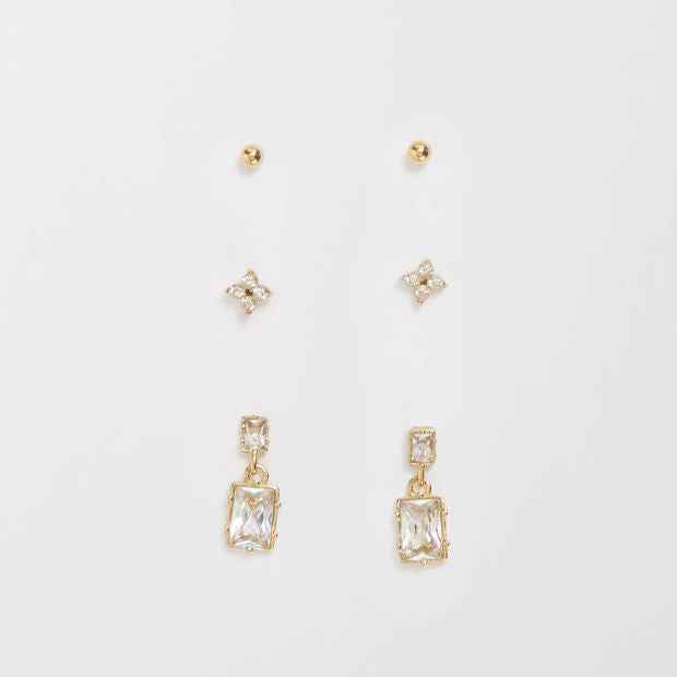 Cubic Zirconia 3 Pack Deco Waterproof Stud Earrings Set