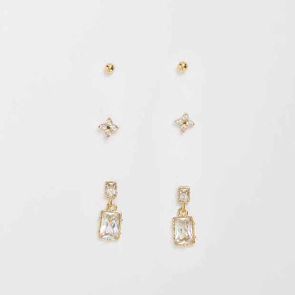 Cubic Zirconia 3 Pack Deco Waterproof Stud Earrings Set