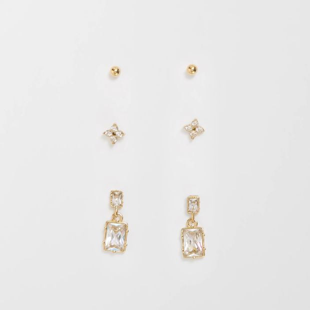 Cubic Zirconia 3 Pack Deco Waterproof Stud Earrings Set