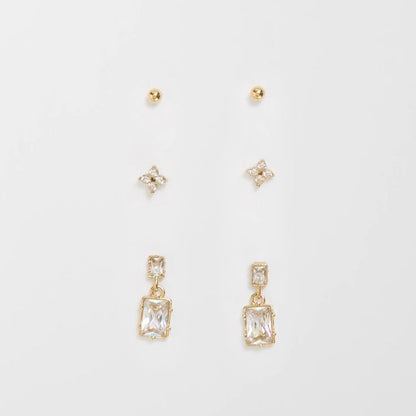 Cubic Zirconia 3 Pack Deco Waterproof Stud Earrings Set