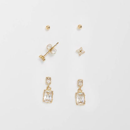 Cubic Zirconia 3 Pack Deco Waterproof Stud Earrings Set