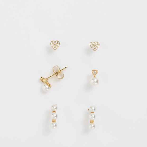 3 Pack Waterproof Faux Pearl Stud Earrings Set