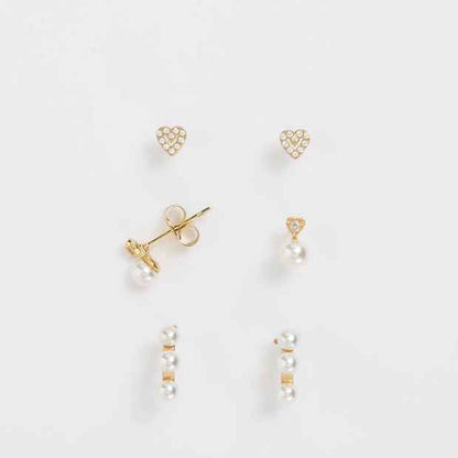 3 Pack Waterproof Faux Pearl Stud Earrings Set