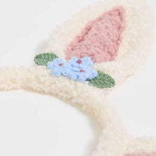 Kids Shearling Crochet Flowers Bunny Ears Headband