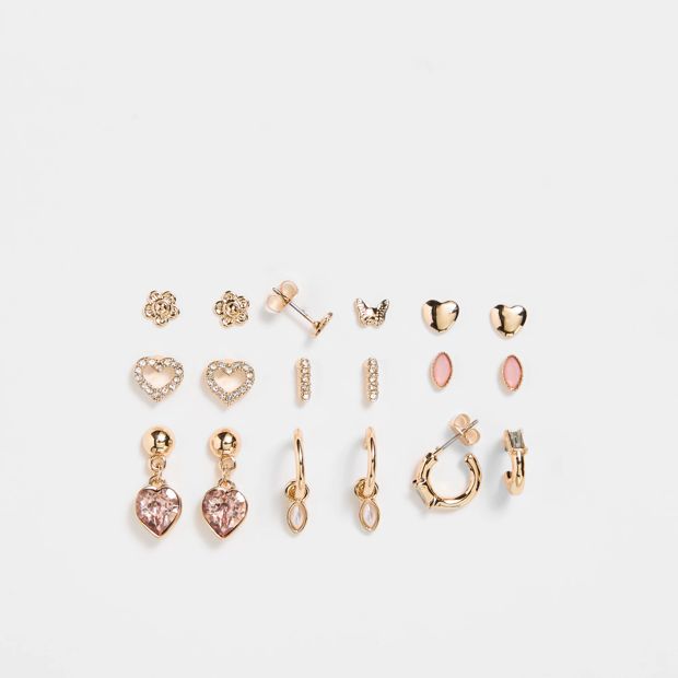 9 Pack Pretty Peach Stud Earrings