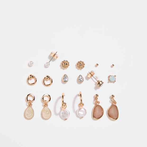 9 Pack Faux Opal Stud Earrings