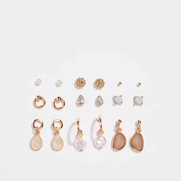 9 Pack Faux Opal Stud Earrings