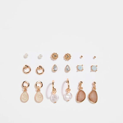 9 Pack Faux Opal Stud Earrings